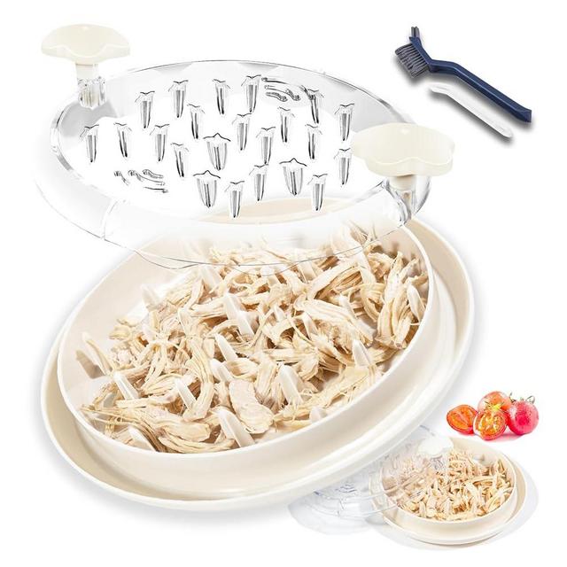 ADOTBLOB 11'' Chicken Shredder Twist Tool, Meat Shredder with Clear Cover, Ivory Chicken Shredder Anti Slip, Chicken Breast Shredder with Cleaning Brush Suitable for Pork, Beef, Dishwasher Safe