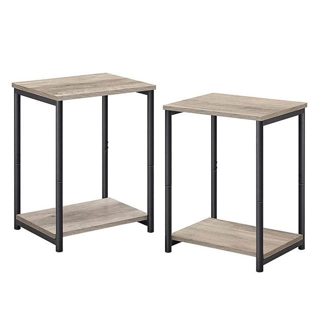 VASAGLE End Tables Set of 2, Side Tables with Storage Shelf, Slim Night Tables, Steel Frame, for Living Room, Study, Bedroom, Industrial, Greige and Black ULET272B02