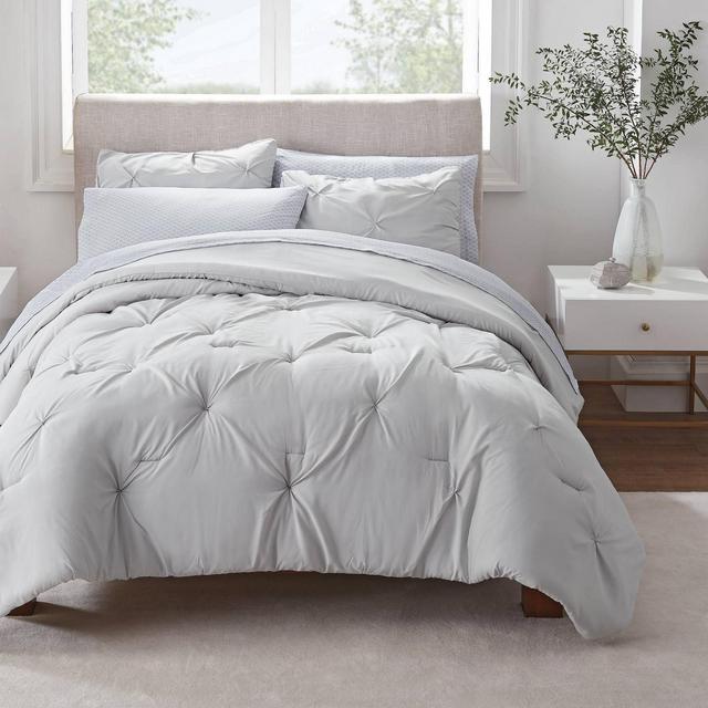 King 7pc Simply Clean Pleated Bed in a Bag Gray - Serta