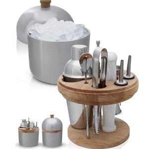 Gusto Nostro Cocktail Set Bartender Kit with Stainless Steel Ice Bucket - Complete Mixology Bar Tool Set with Wooden Organizer, Cocktail Shaker, Jigger, Muddler, Spoon, Tongs, Pourers, Recipe Cards
