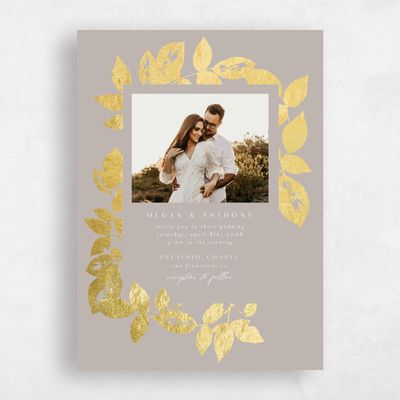 Greige, Beige Wedding Invitation - Jasmine Photo Foil