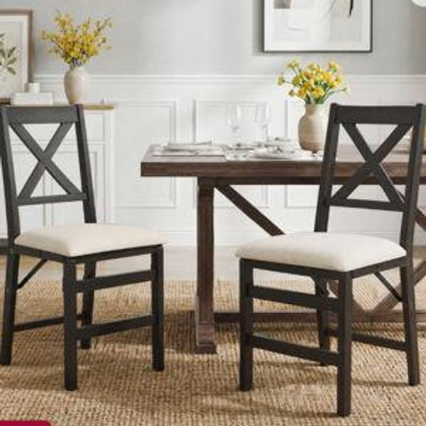 Padded Stackable Folding Dining Chairs (Set of 2) - Brown Frame / Beige Seat