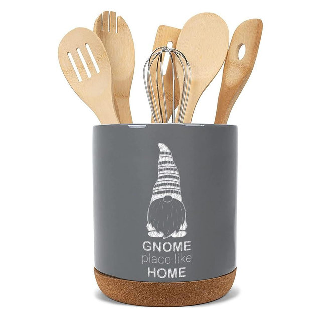 Elanze Designs Gnome Home Grey X-Large Cork Bottom Kitchen Utensil Holder