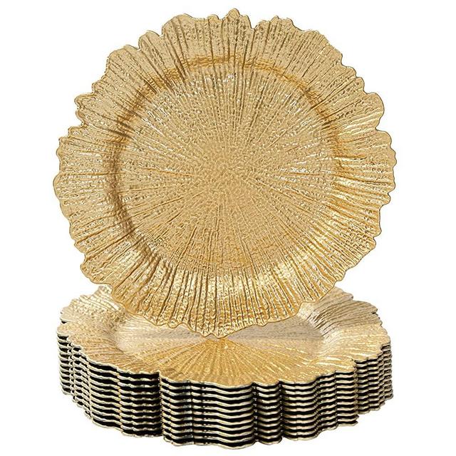 MAONAME Gold Charger Plates Set of 12, Reef Plate Chargers for Dinner Plates, Plastic Decorative Plates for Table Setting