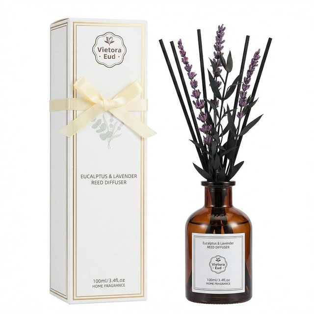 Eucalyptus & Lavender Essential Oil Reed Diffuser - 3.34 Fl Oz, Luxury Hotel Collection Diffuser Oil Inspired by Ritz Carlton for Home&Office, Bedroom/Living Room Shelf Decor,Non-Toxic & Gift Ready