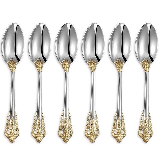 KEAWELL Luxurious 5.1-Inch Espresso Spoons Set - 6 Pieces - Mini Coffee Spoon, 18/10 Stainless Steel - Gorgeous Design with Exceptional Mirror Polished Finish (Gold Accent)