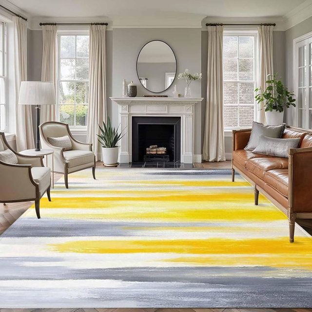 Yellow Gray White Area Rug 8x10 Washable Rug Non Slip Farmhouse Gradient Abstract Art Large Area Rug Soft Stainresistant Indoor Floor Carpet for Living Room Bedroom Home Office Dining Room Nursery