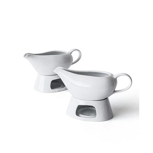 Over and Back Gravy Boat and Warmer Stand, Set of 2