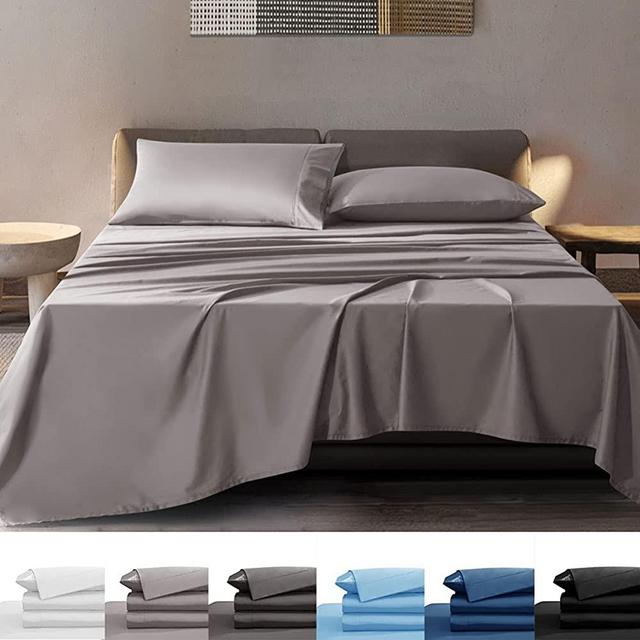 SONORO KATE 100% Bamboo Sheets Set - Super Soft Breathable Cooling Bamboo Bed Sheets - Fit 16-20 Inch Deep Pocket Silk Feel, Eco Friendly,6 Piece (Grey, Queen)