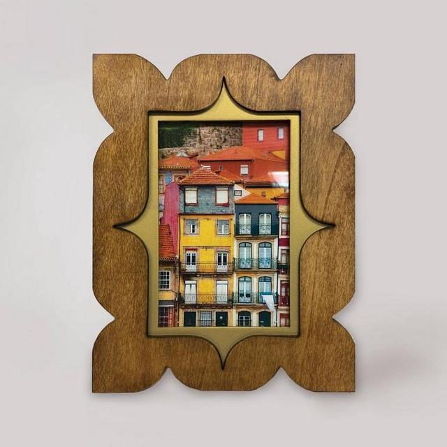 4" x 6" Ancer Wood Frame with Brass Accents Light Brown - Opalhouse™