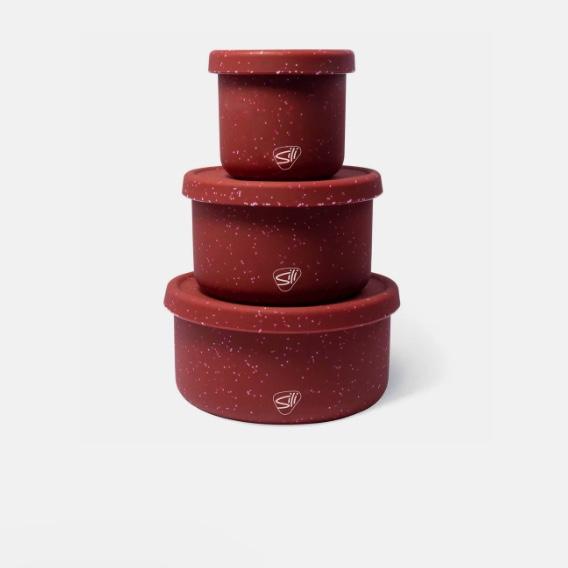 Red Silipint Silicone Speckled Collection Lidded Bowl Set