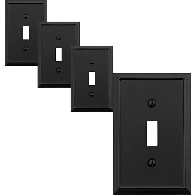 OKAWYC Single Duplex Outlet Cover Plate, 4- Pack Black Aria Metal Wall Plate 1 Gang, for Light Switch Cover, Receptacle Light Switch, Switch Cover Decorative Wallplate, Durable