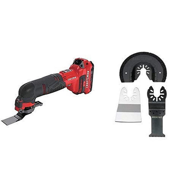 CRAFTSMAN V20 Oscillating Tool Cordless Kit with Oscillating Tool Blades, Multi-Material, 3-Piece (CMCE500D1 & CMAO201)