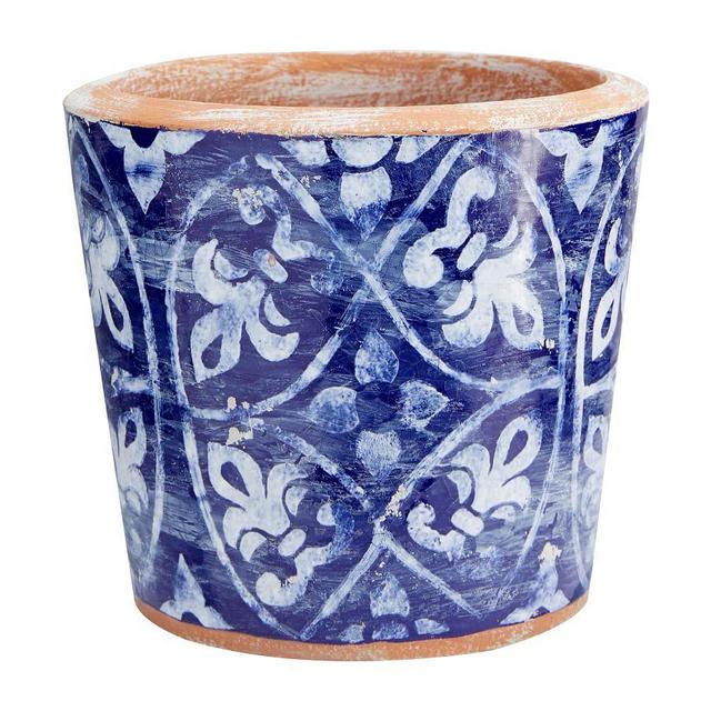 Patterned Ceramic Cachepot, Navy/White, Small