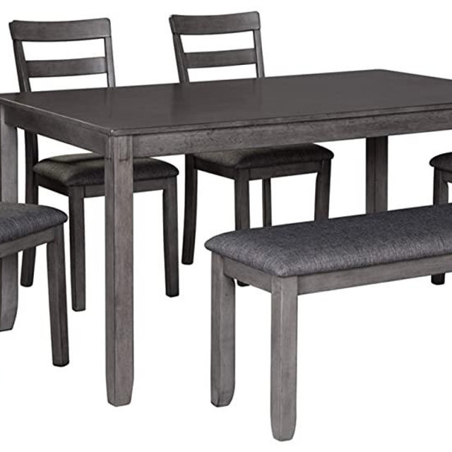 Signature Design by Ashley Bridson Dining Room Table and Chairs with Bench (Set of 6), Gray