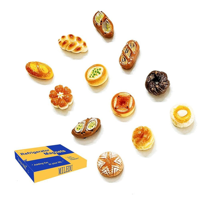 MILEDU DIY 24Pcs Mini Bread Strong Fridge Magnets, Fun Decorative Refrigerator Magnets, Funny Small Food Magnets for Fridge, Cute Decoration for Whiteboard Fridge Lockers Kitchen Office Home