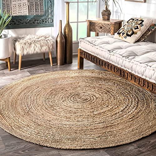 Fernish Décor Handwoven Jute Area Rug, Natural Yarn, Rustic Vintage Braided Reversible Rug, Eco Friendly (4 Feet, Round)