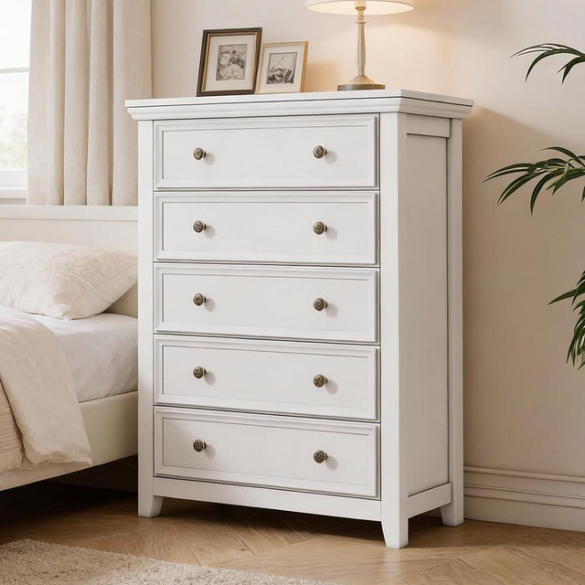 BOSHIRO White Dresser for Bedroom,5 Chest of Drawers Dresser,Tall Nightstand Modern Clothes Organizer Cabinet Dressers for Bedroom,Closets,Hallway