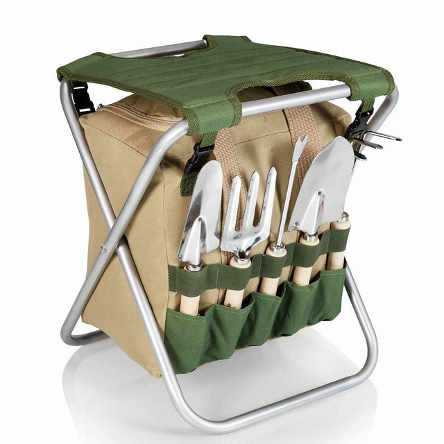 Foldable Gardening Seat with Tools & Detachable Tote, One Size, Green