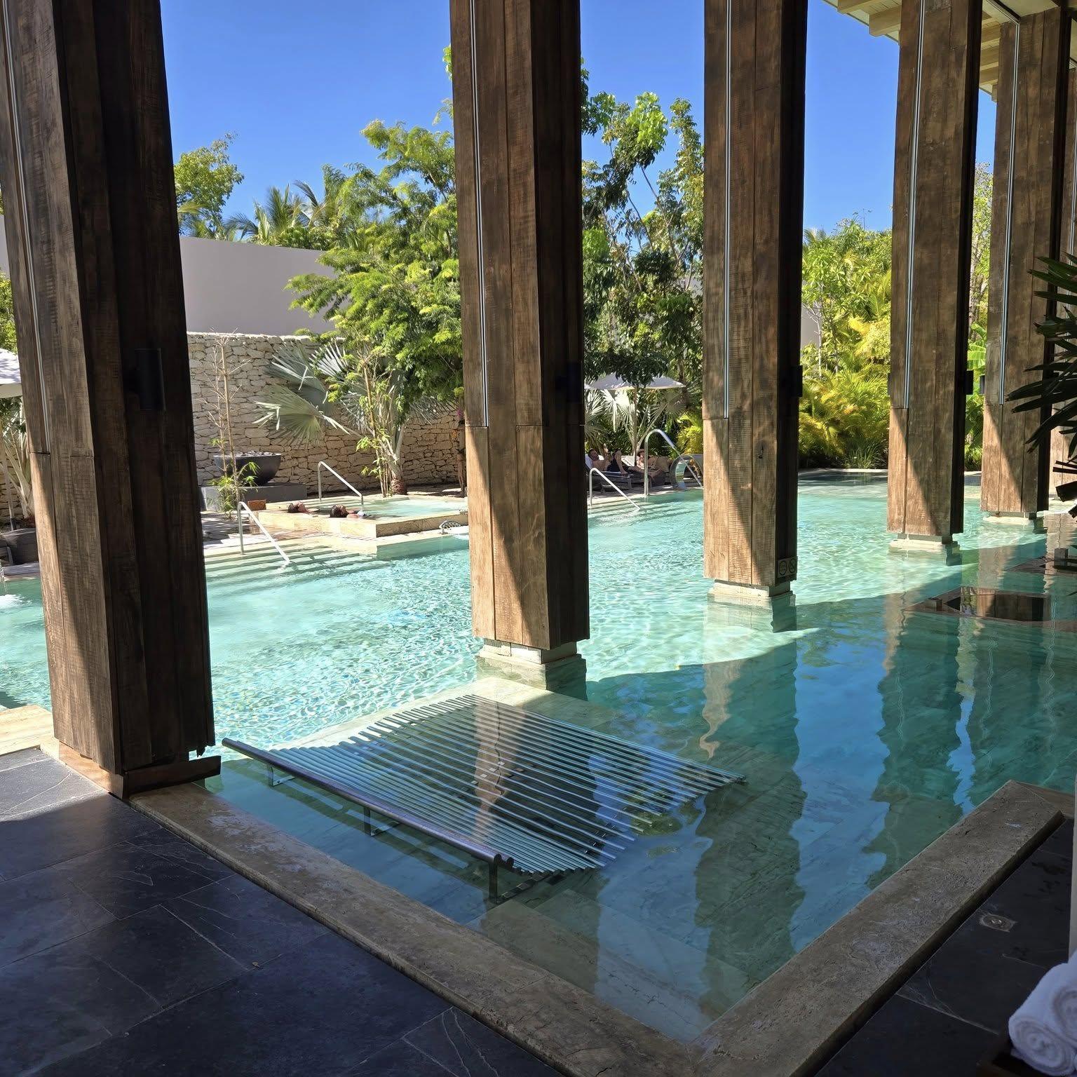 The Secrets Spa is a relaxing oasis with a hydrotherapy circuit, outdoor pool with jets, waterfalls, a hammam, and 16 treatment rooms.