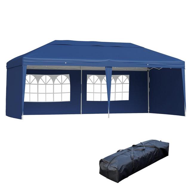 Outsunny 10' x 20' Heavy Duty Pop Up Canopy Party Tent with 4 Removable Sidewalls, Outdoor Cabana Gazebo with Carry Bag, Weather Protection, Blue