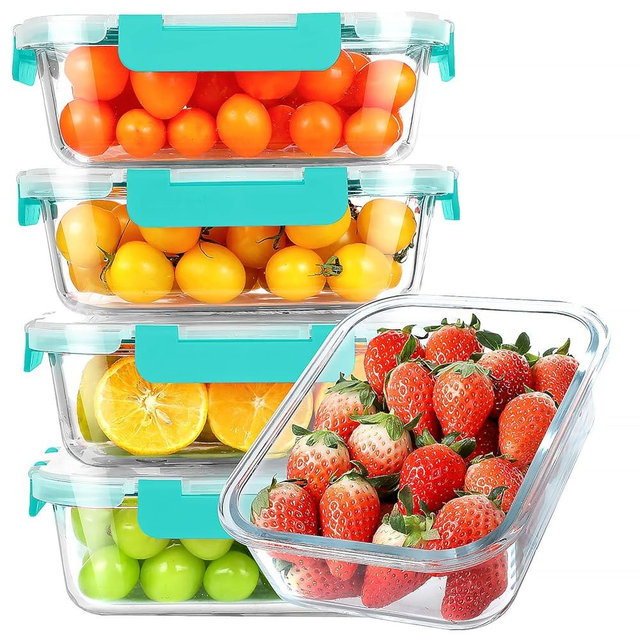 KOMUEE 30 oz 5 Pack Glass Meal Prep Containers, Glass Storage Containers with Lids - Dishwahser, Microwave, Oven and Freezer Safe, Green