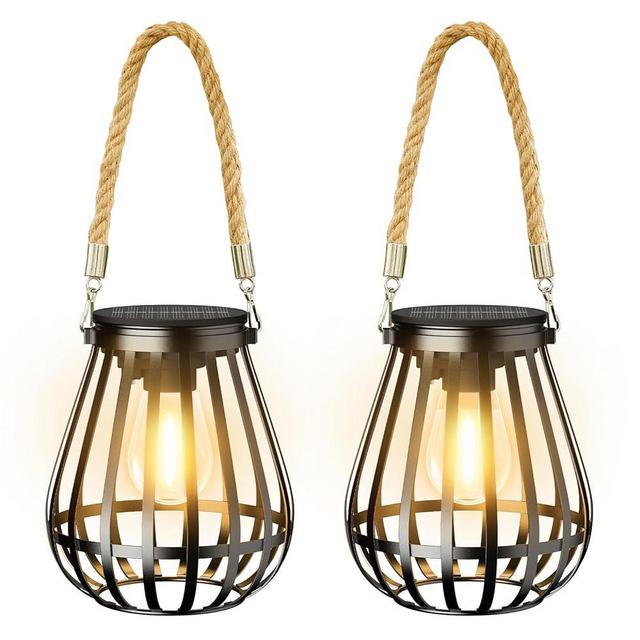 BONLION Hanging Solar Lanterns Outdoor Waterproof, Bright and Warm Lighting Solar Lantern Up to 12 Hours, Premium Metal Outdoor Solar Lights with Twine for Yard Garden Patio Fence Porch Hanging Decor