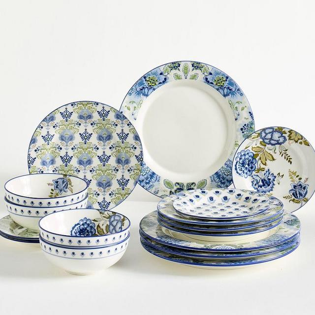 Kravet Arboretum 16-Piece Dinnerware Set with Appetizer Plates and Bowls, Azure