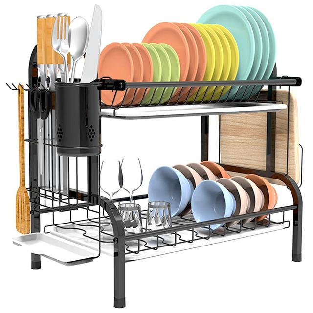 2 Tier Dish Rack Double Decker Dish Drying Rack