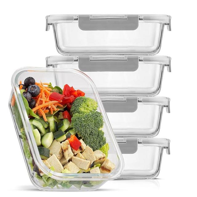 JoyJolt Glass Food Storage Containers with Lids. 5 Pack Glass Meal Prep Containers Reusable 35oz Single Compartment Airtight Container Set. Lunch Containers for Adults and Kitchen Storage Containers