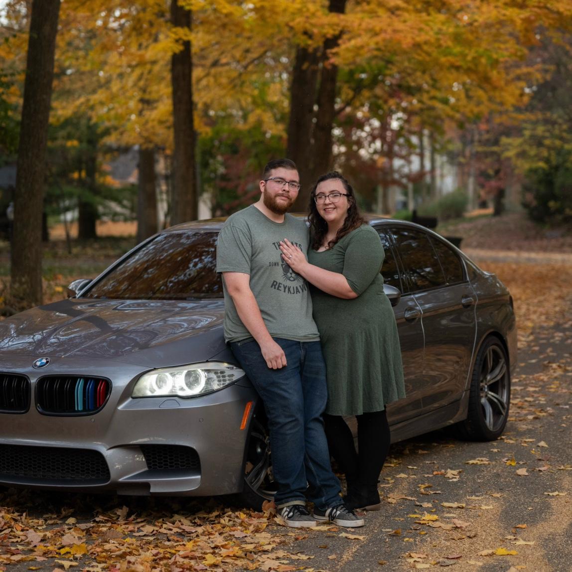 Some engagement photos! Featuring Joels car. Thank you Krystol for letting us use your driveway!