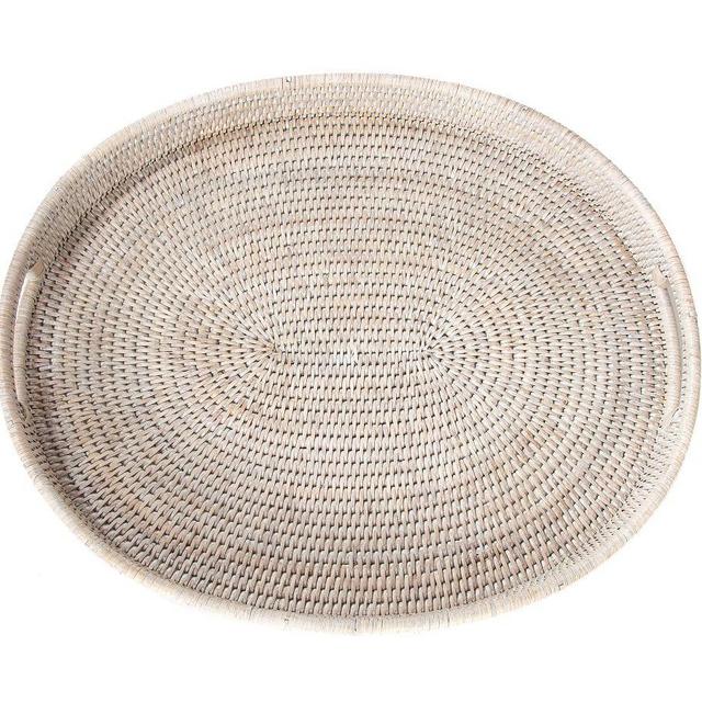 Tava Handwoven Rattan Oval Serving Tray, White Wash