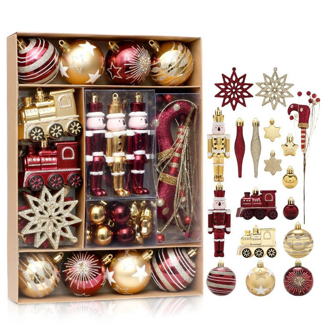 rlmiesy Christmas Balls Ornaments Colorful Christmas Ornaments Set for Xmas Tree Hanging Ornaments Shatterproof Decorations for Home Party Decor (Burgundy Gold)