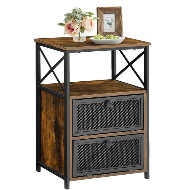 VECELO End Side Table, Modern Night Stand with Storage Space and Door,Nightstands for Living Room,Bedroom,Lounge,Brown
