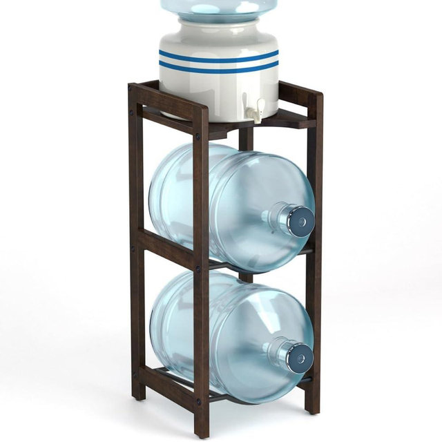 5 Gallon Water Jug Holder with Top Shelves, Natural Solid Wood Water Dispenser Stand 31"H, 3-Tiers 5 Gallon Water Jug Stand, Water Cooler Jug Rack, 5 Gallon Water Bottle Holder with 2 Slot & Top Shelf