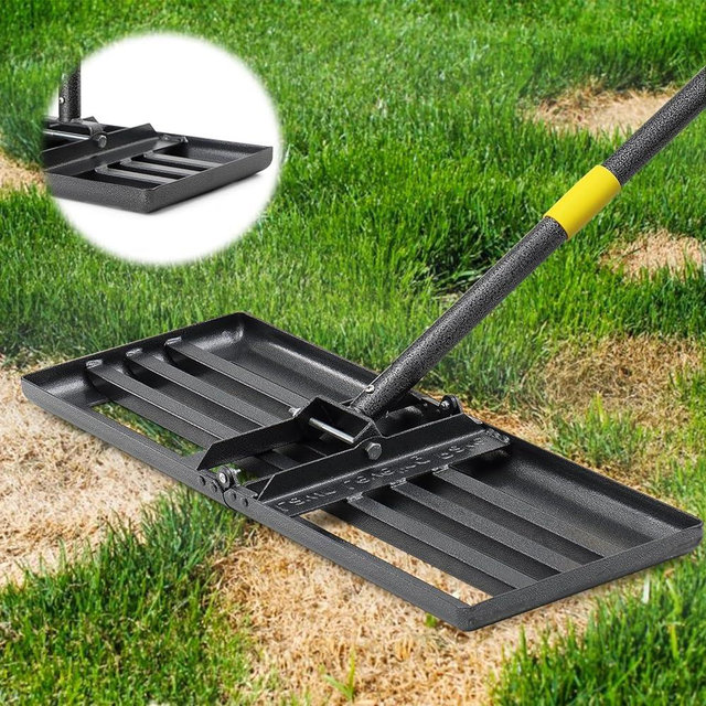 BsBsBest Lawn Leveling Rake, 5FT Heavy Duty Lawn Leveler Adjustable Peat Moss Spreader Dirt Ground Level Tool for Yard Garden Golf Course Farm Pasture