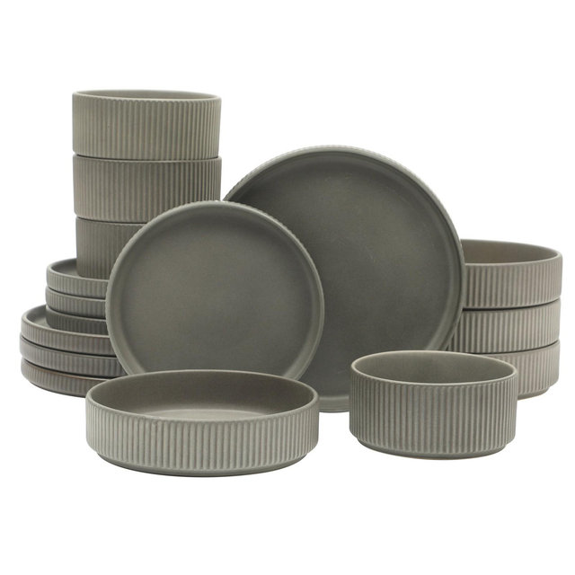 Gibson Elite Deerfield 16-Piece Stoneware Dinnerware Set – Stackable, Reactive Glaze Finish, Service for 4