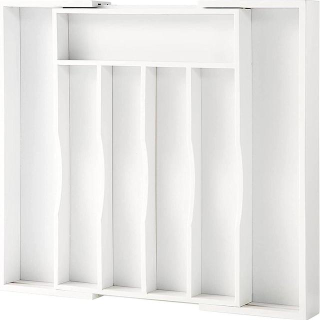 Modern Design Group Expandable Kitchen Drawer Organizer Bamboo Silverware Drawer Organizer Flatware Organizer for Drawer Cutlery Tray for Kitchen Drawer White 5-7 compartments with Anti-Slip Pads
