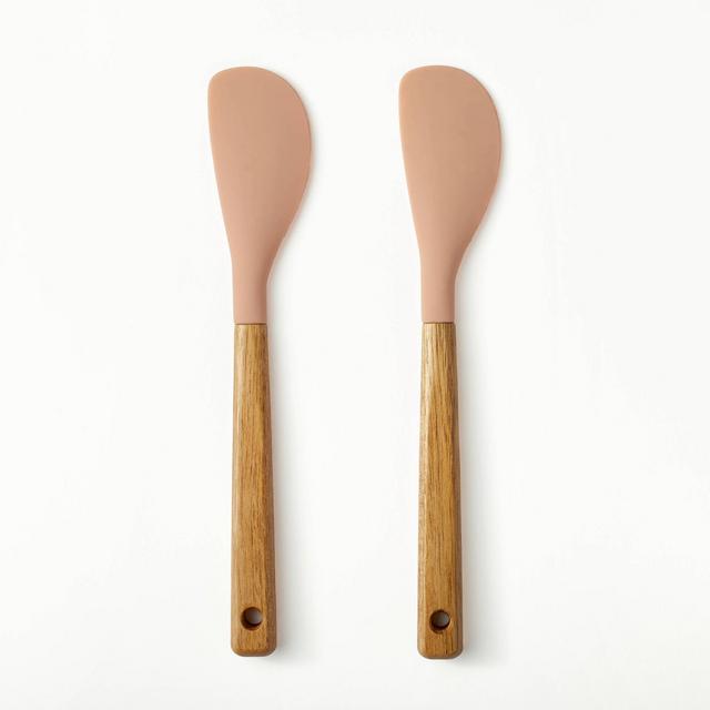 2pk Acacia Wood/Silicone Mini Spatula Set Terracotta Orange - Figmint™