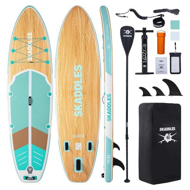 SKADDLES 10’6’’ Portable Inflatable Stand Up Paddle Board (SUP) for Adults and Youth with Non-Slip Deck – Complete Accessories Kit, Perfect for Fishing, Yoga, Fitness & Family Fun