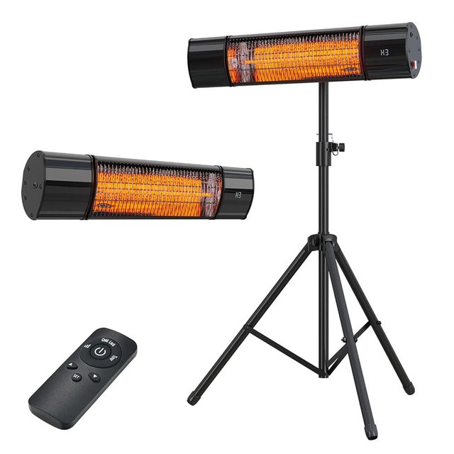 Infrared Electric Patio Heater, Colliford Indoor/Outdoor Heater, Standing Heaters for Garage, Backyard, Carbon Infrared Patio Heater with Tripod & Tip-Over Protection-1500W