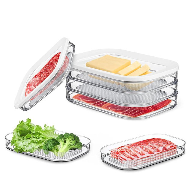NEEJUM Deli Meat Container for Fridge, Stackable Bacon Cheese Container for Refrigerator, Food Storage Boxes with Lid for Cold Cuts, Lunch Meat, Salami, Meal Prep Containers, BPA Free, 3pcs