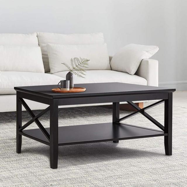 ChooChoo X-Design Coffee Table with Storage Shelf Accent Furniture for Living Room Black