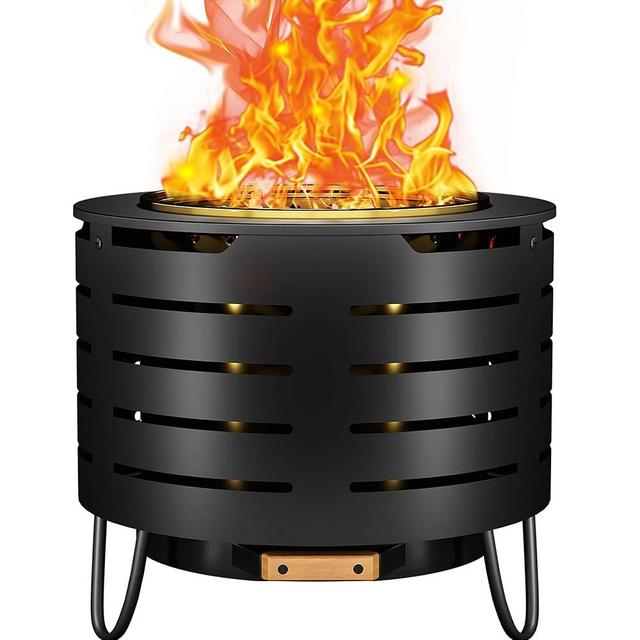 FIROW Low Smoke Fire Pit, 19 Inch Stainless Steel Portable Fire Pit for Wood Burning, Outdoor Fire Pit Perfect for Camping or Backyard, Includes Fire Poker, Stand, Cloth Cover and Grill Rack