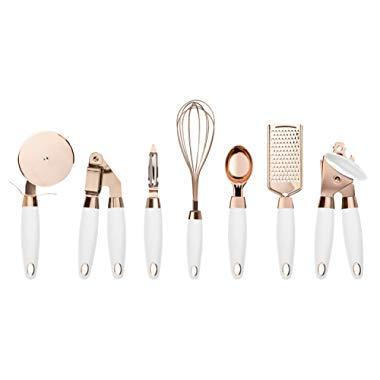 COOK With COLOR 7 Pc Kitchen Gadget Set Copper Coated Stainless Steel Utensils with Soft Touch White Handles