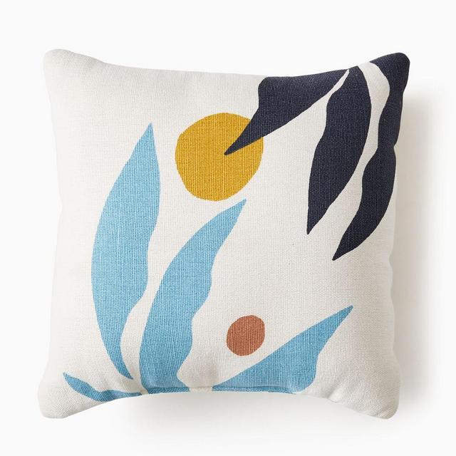 Outdoor Graphic Fronds Pillow, 20"x20", Washed Lagoon
