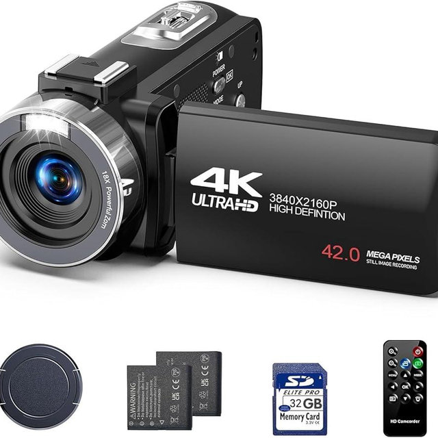 FIREFOTO Camcorder Video Camera 4K Digital Camera for Vlogging 42MP 3” 270° Rotation Screen 18X Digital Zoom Cam Corder for YouTube with 2 Batteries, 32GB SD Card, Remote Control