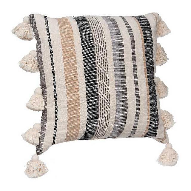 Natural Zadey Striped Side Tassel Pillow