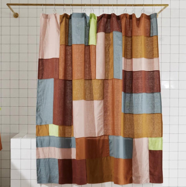 Linen Shower Curtain | Up-Cycled Rose Curtain | Quiet Town