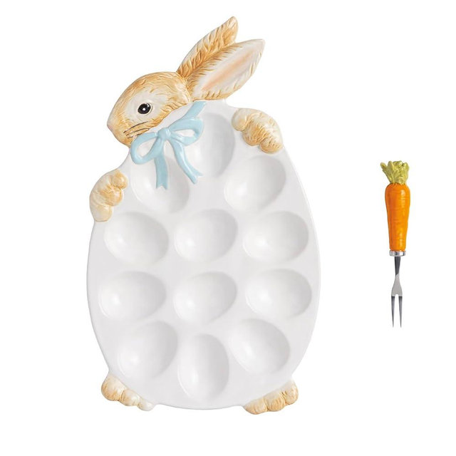 Mud Pie Easter Bunny Deviled Egg Platter and Serving Fork Set